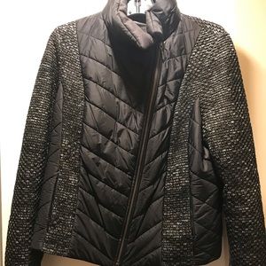 Leather and poplin jacket